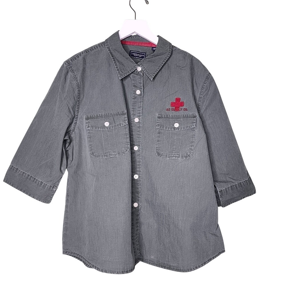 American Eagle Outfitters Olive Green Cotton Utility Shirt XL‎ Red Cross Logo